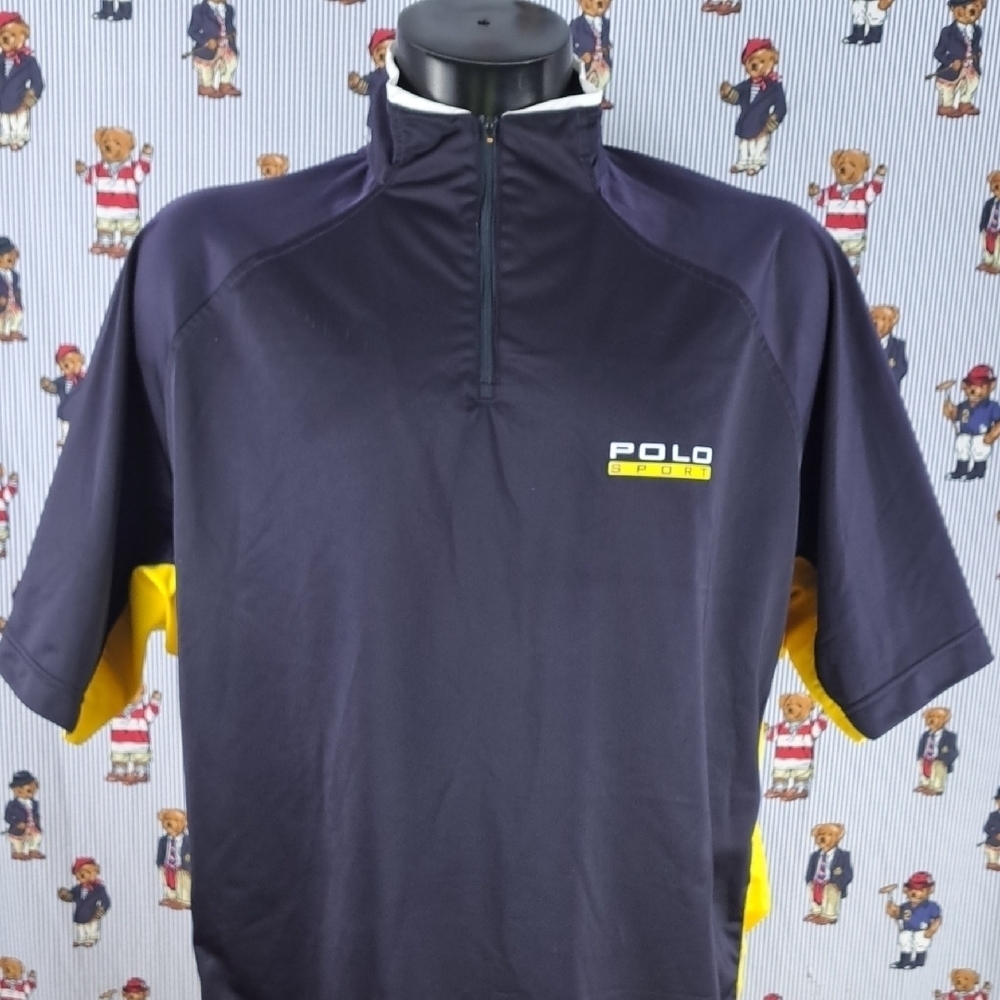 Polo Sport Y2K full side snap break away navy blue & yellow XL polyester shirt